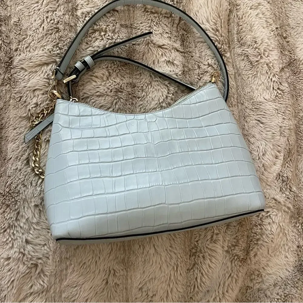 Kate Spade Zippy Frosty Sky Blue‎ Convertible Crocodile Leather Crossbody Purse